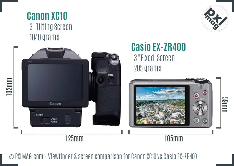 Canon XC10 vs Casio EX-ZR400 Screen and Viewfinder comparison