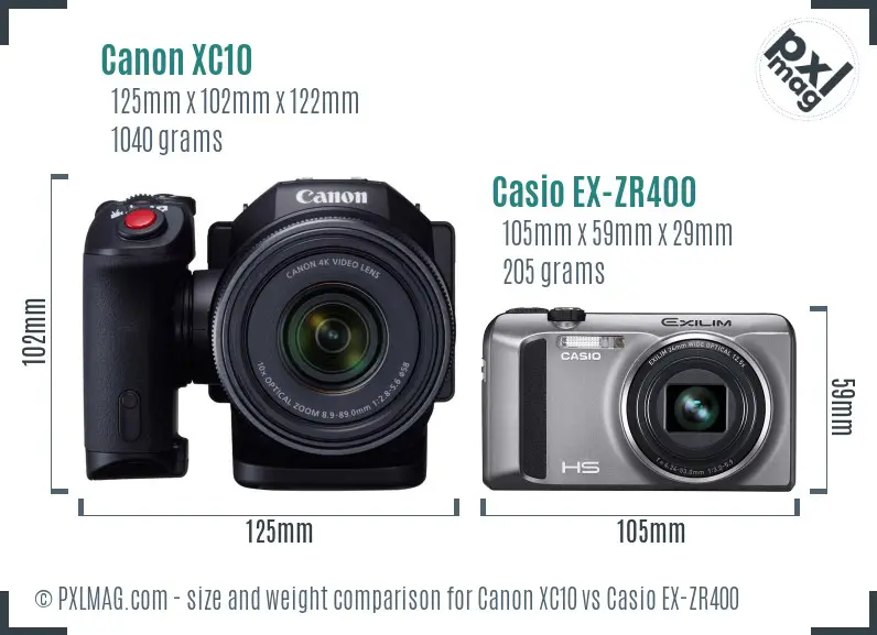 Canon XC10 vs Casio EX-ZR400 size comparison