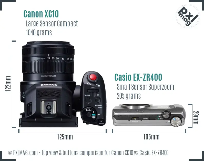 Canon XC10 vs Casio EX-ZR400 top view buttons comparison