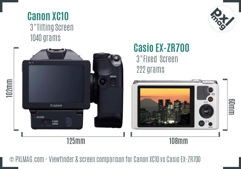 Canon XC10 vs Casio EX-ZR700 Screen and Viewfinder comparison