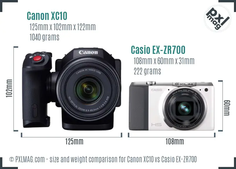 Canon XC10 vs Casio EX-ZR700 size comparison