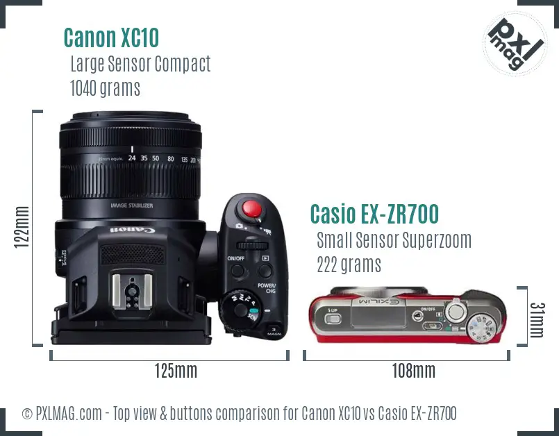 Canon XC10 vs Casio EX-ZR700 top view buttons comparison