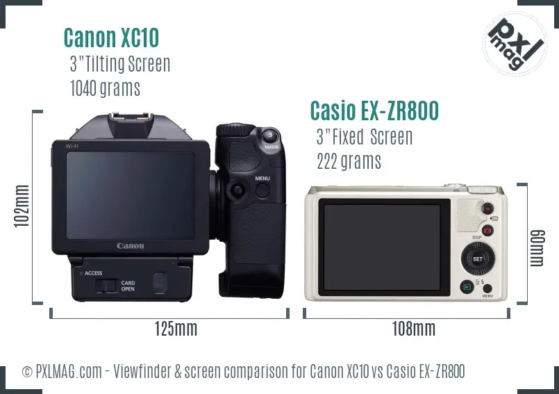 Canon XC10 vs Casio EX-ZR800 Screen and Viewfinder comparison