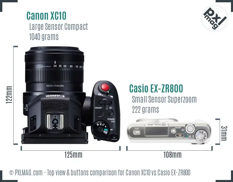 Canon XC10 vs Casio EX-ZR800 top view buttons comparison