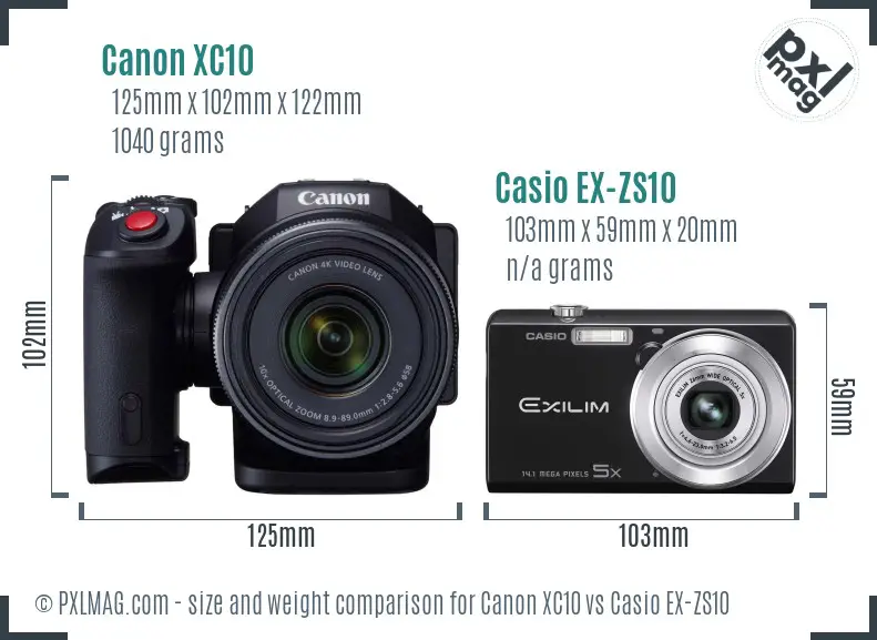 Canon XC10 vs Casio EX-ZS10 size comparison