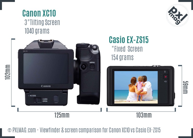 Canon XC10 vs Casio EX-ZS15 Screen and Viewfinder comparison