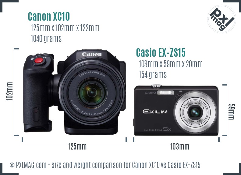 Canon XC10 vs Casio EX-ZS15 size comparison