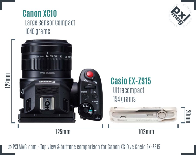 Canon XC10 vs Casio EX-ZS15 top view buttons comparison