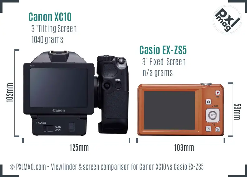 Canon XC10 vs Casio EX-ZS5 Screen and Viewfinder comparison