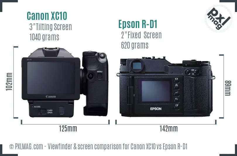 Canon XC10 vs Epson R-D1 Screen and Viewfinder comparison