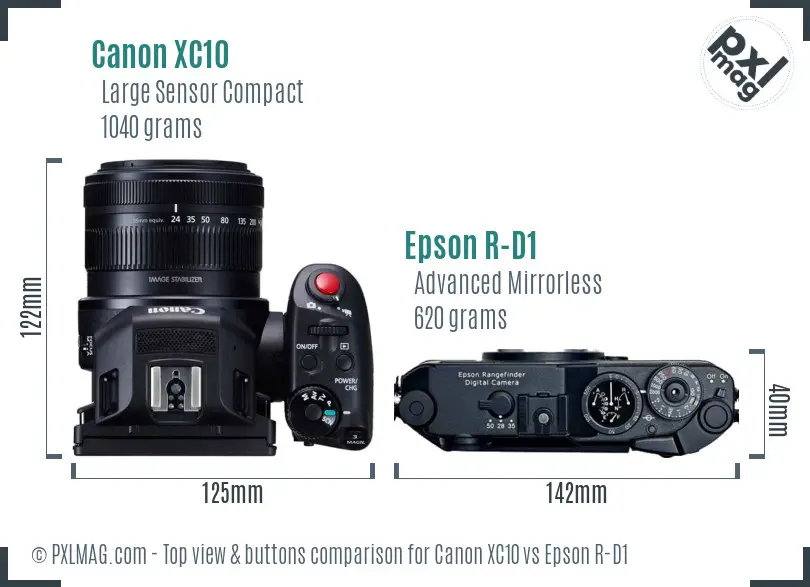 Canon XC10 vs Epson R-D1 top view buttons comparison