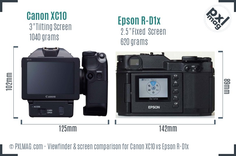 Canon XC10 vs Epson R-D1x Screen and Viewfinder comparison