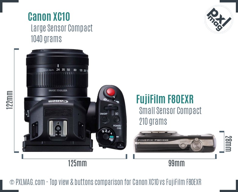 Canon XC10 vs FujiFilm F80EXR top view buttons comparison