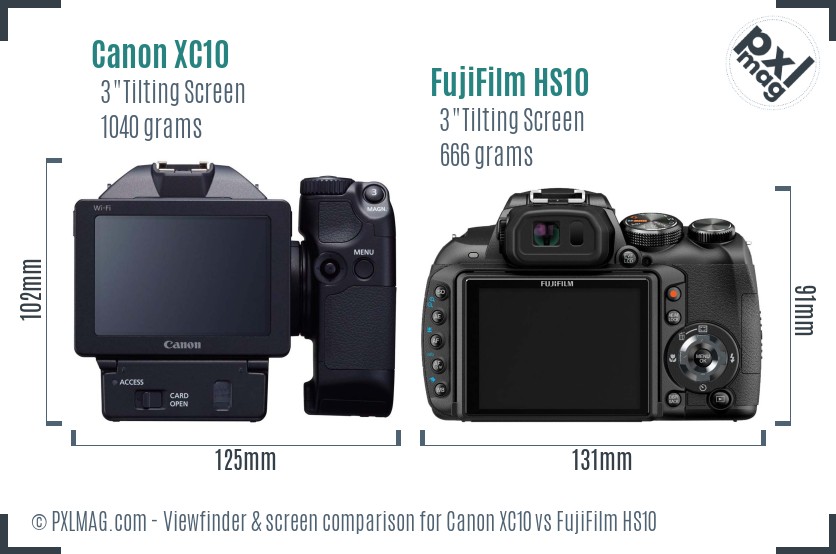 Canon XC10 vs FujiFilm HS10 Screen and Viewfinder comparison