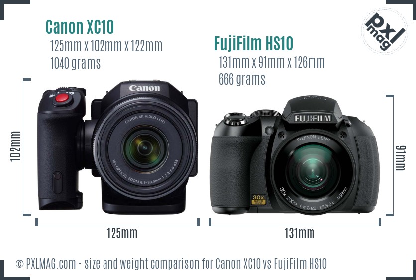 Canon XC10 vs FujiFilm HS10 size comparison