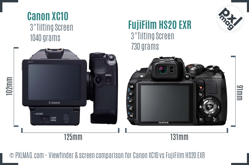 Canon XC10 vs FujiFilm HS20 EXR Screen and Viewfinder comparison