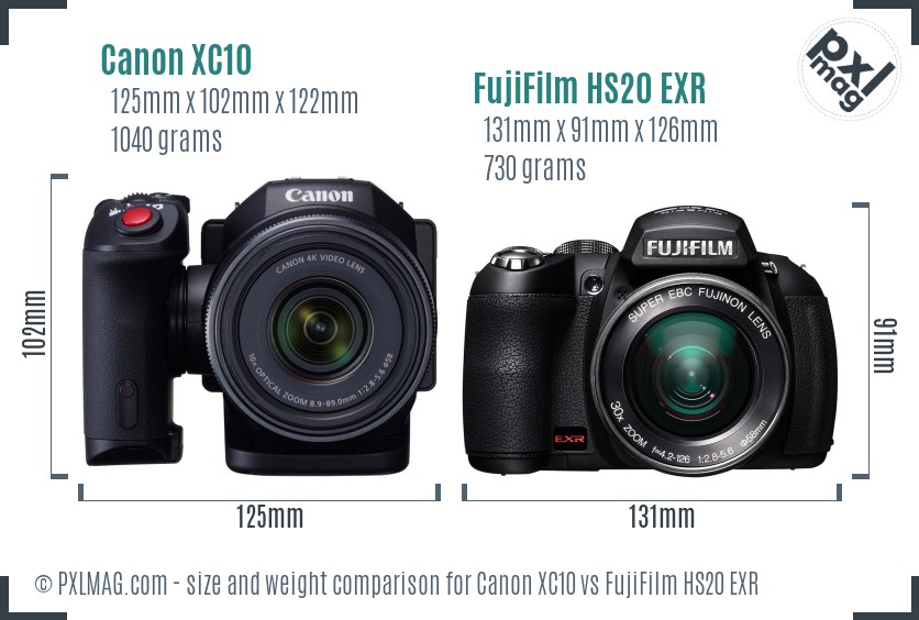 Canon XC10 vs FujiFilm HS20 EXR size comparison