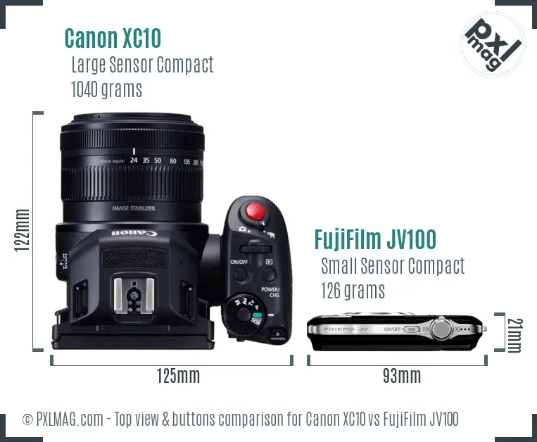 Canon XC10 vs FujiFilm JV100 top view buttons comparison