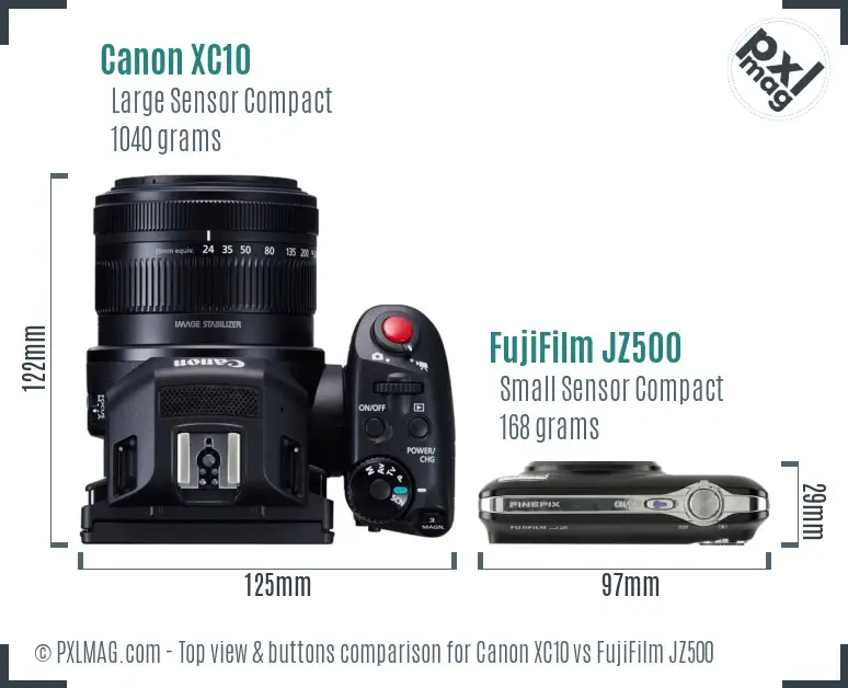 Canon XC10 vs FujiFilm JZ500 top view buttons comparison Canon XC10 vs FujiFilm JZ500 top view buttons comparison
