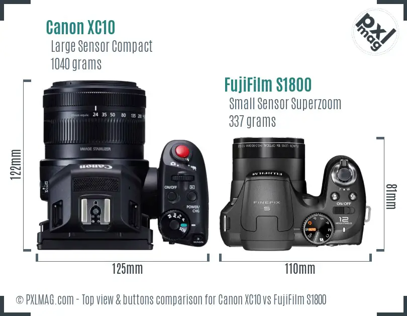 Canon XC10 vs FujiFilm S1800 top view buttons comparison Canon XC10 vs FujiFilm S1800 top view buttons comparison