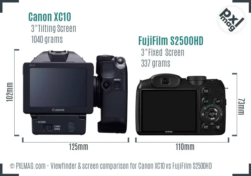 Canon XC10 vs FujiFilm S2500HD Screen and Viewfinder comparison