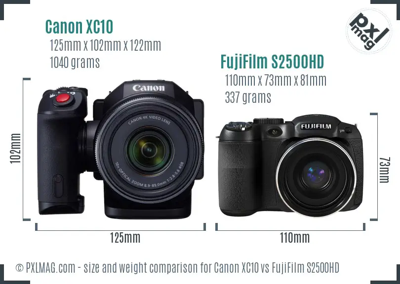 Canon XC10 vs FujiFilm S2500HD size comparison