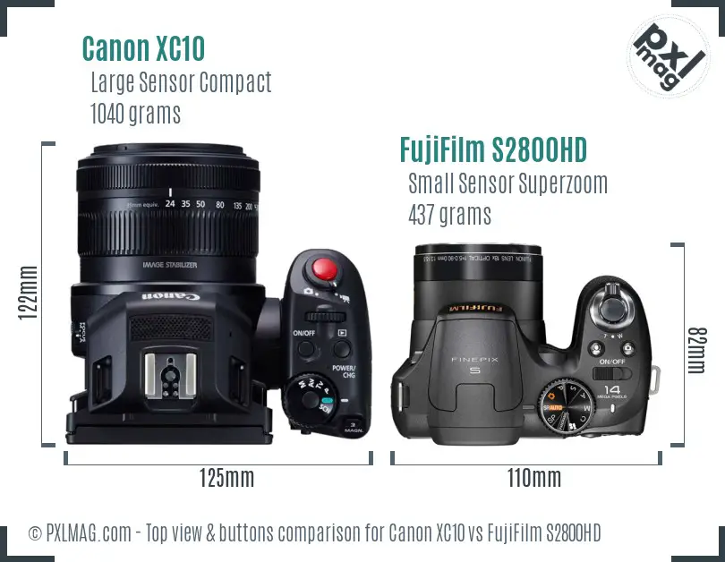 Canon XC10 vs FujiFilm S2800HD top view buttons comparison