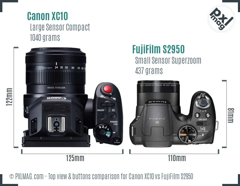 Canon XC10 vs FujiFilm S2950 top view buttons comparison Canon XC10 vs FujiFilm S2950 top view buttons comparison