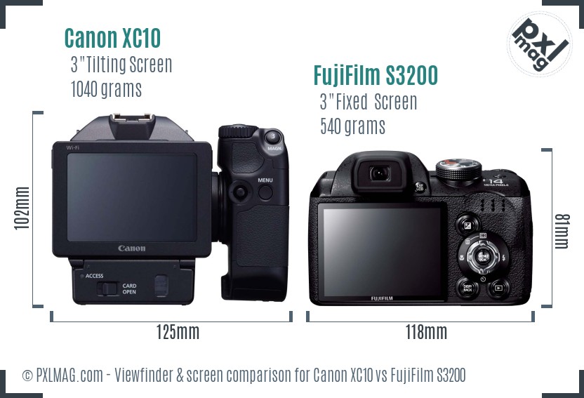 Canon XC10 vs FujiFilm S3200 Screen and Viewfinder comparison