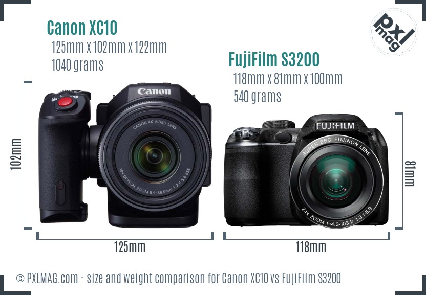 Canon XC10 vs FujiFilm S3200 size comparison