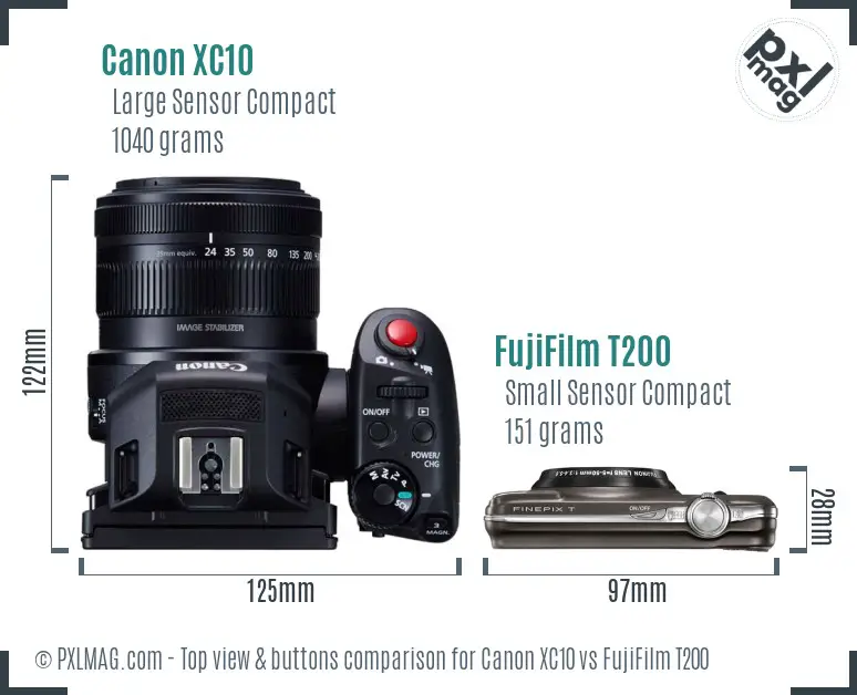 Canon XC10 vs FujiFilm T200 top view buttons comparison