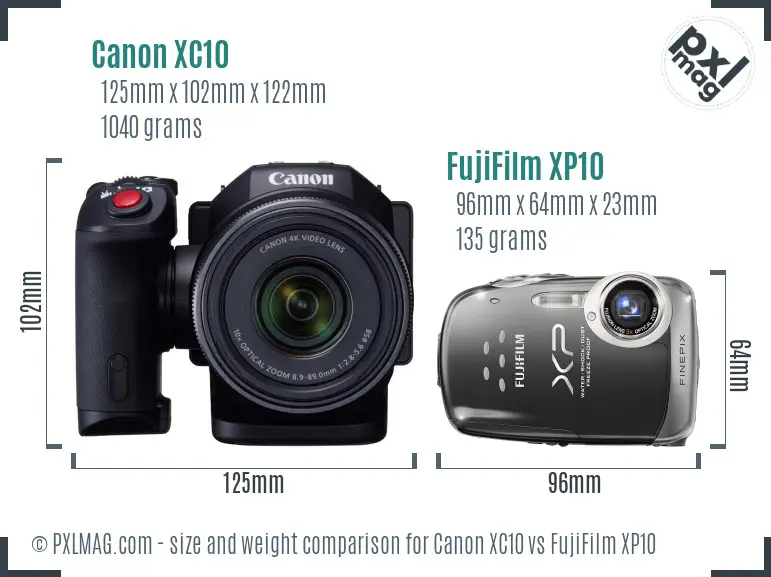 Canon XC10 vs FujiFilm XP10 size comparison