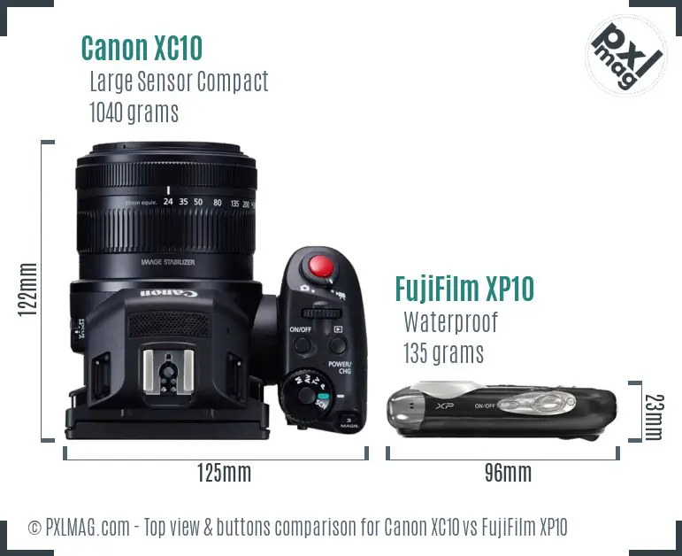 Canon XC10 vs FujiFilm XP10 top view buttons comparison