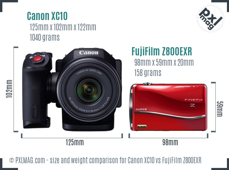 Canon XC10 vs FujiFilm Z800EXR size comparison