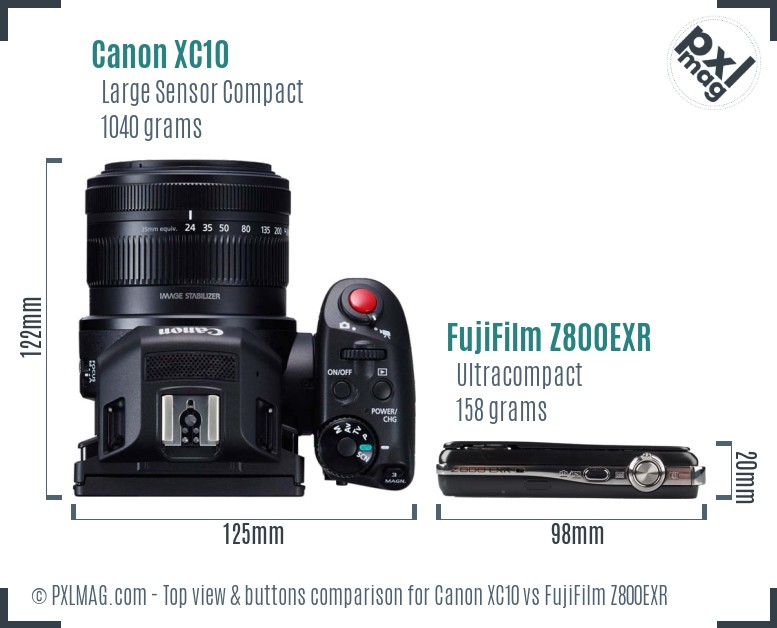 Canon XC10 vs FujiFilm Z800EXR top view buttons comparison