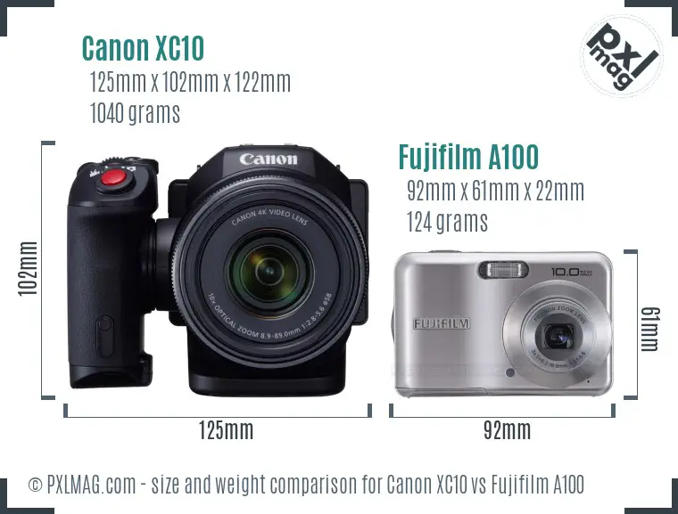 Canon XC10 vs Fujifilm A100 size comparison