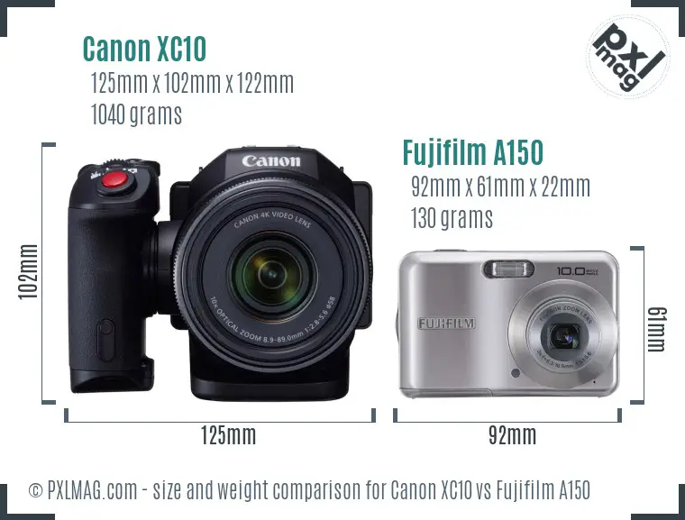 Canon XC10 vs Fujifilm A150 size comparison