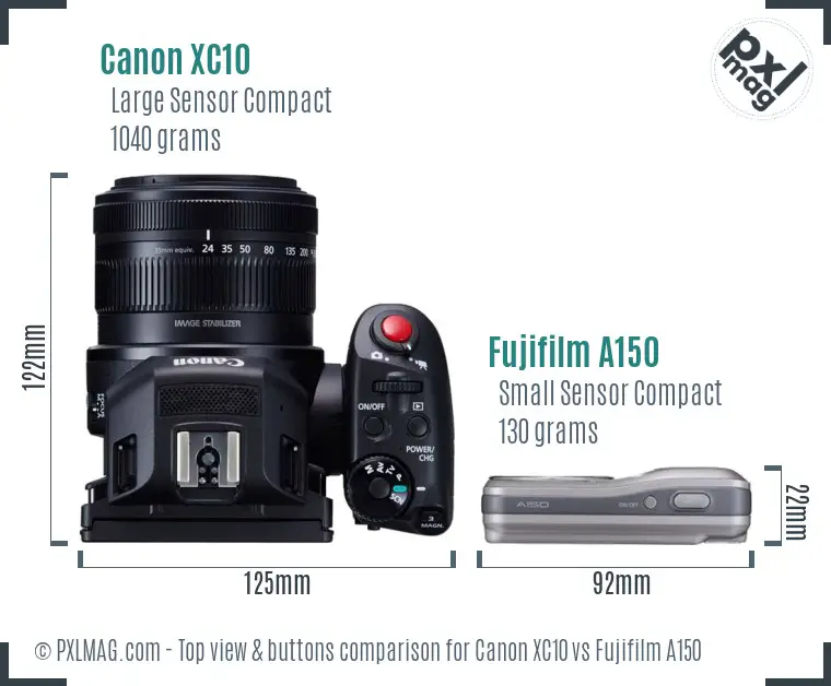 Canon XC10 vs Fujifilm A150 top view buttons comparison