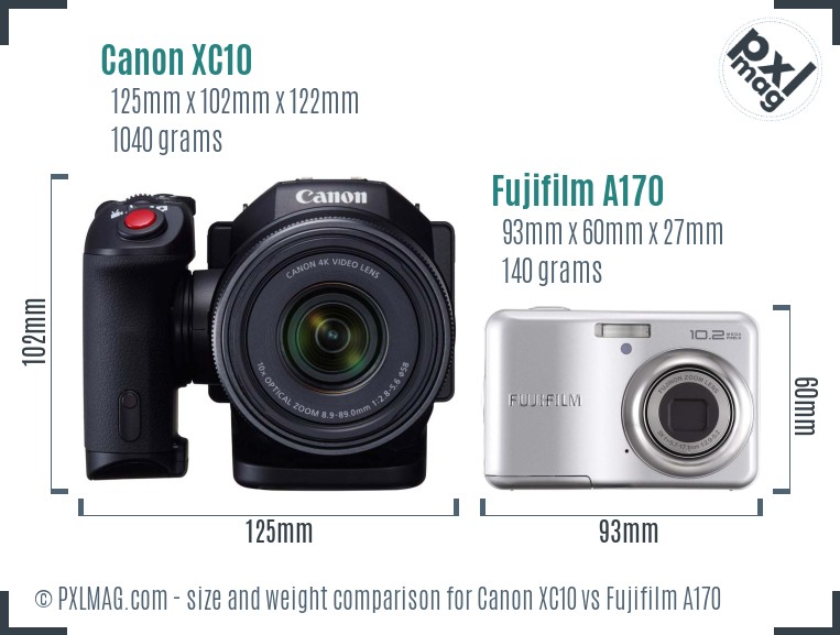 Canon XC10 vs Fujifilm A170 size comparison
