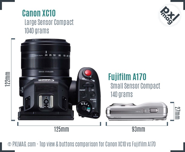 Canon XC10 vs Fujifilm A170 top view buttons comparison