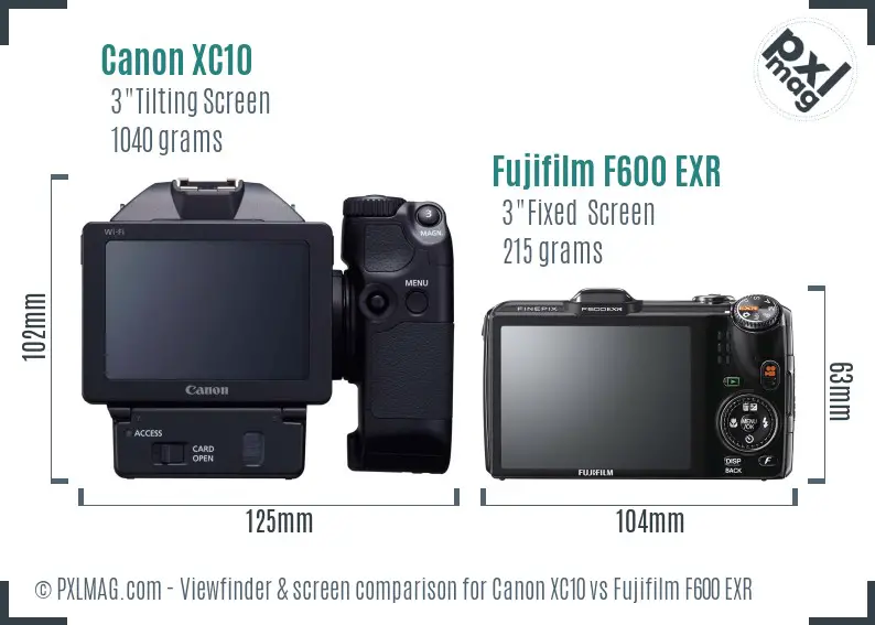 Canon XC10 vs Fujifilm F600 EXR Screen and Viewfinder comparison