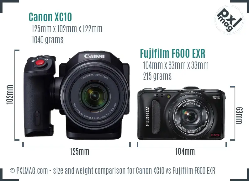 Canon XC10 vs Fujifilm F600 EXR size comparison