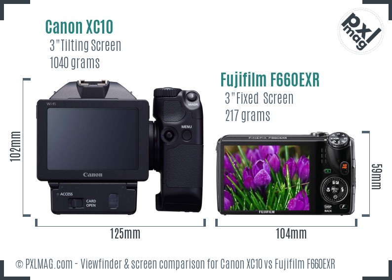Canon XC10 vs Fujifilm F660EXR Screen and Viewfinder comparison