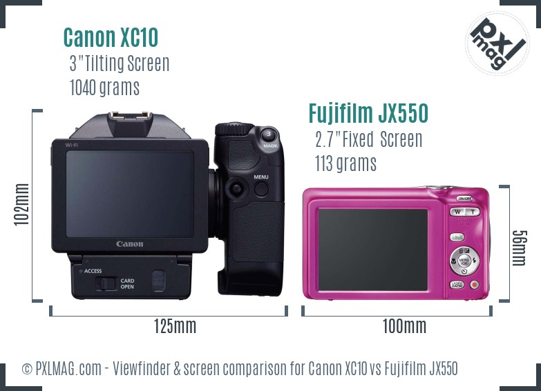 Canon XC10 vs Fujifilm JX550 Screen and Viewfinder comparison