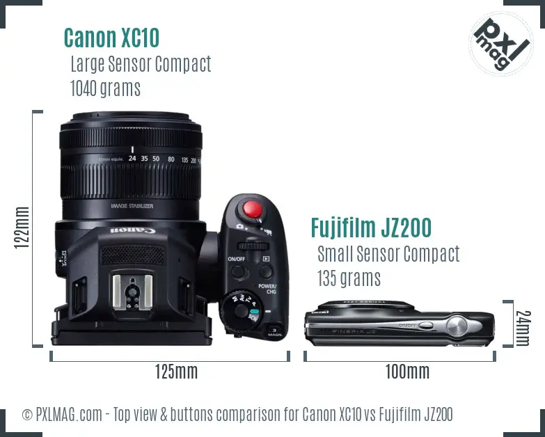 Canon XC10 vs Fujifilm JZ200 top view buttons comparison