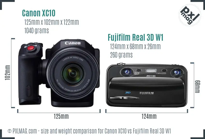 Canon XC10 vs Fujifilm Real 3D W1 size comparison