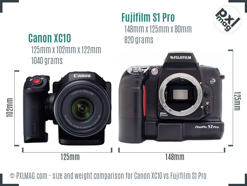 Canon XC10 vs Fujifilm S1 Pro size comparison