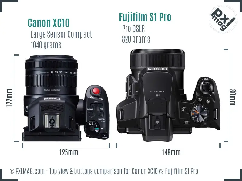 Canon XC10 vs Fujifilm S1 Pro top view buttons comparison