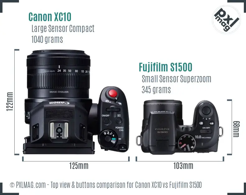Canon XC10 vs Fujifilm S1500 top view buttons comparison
