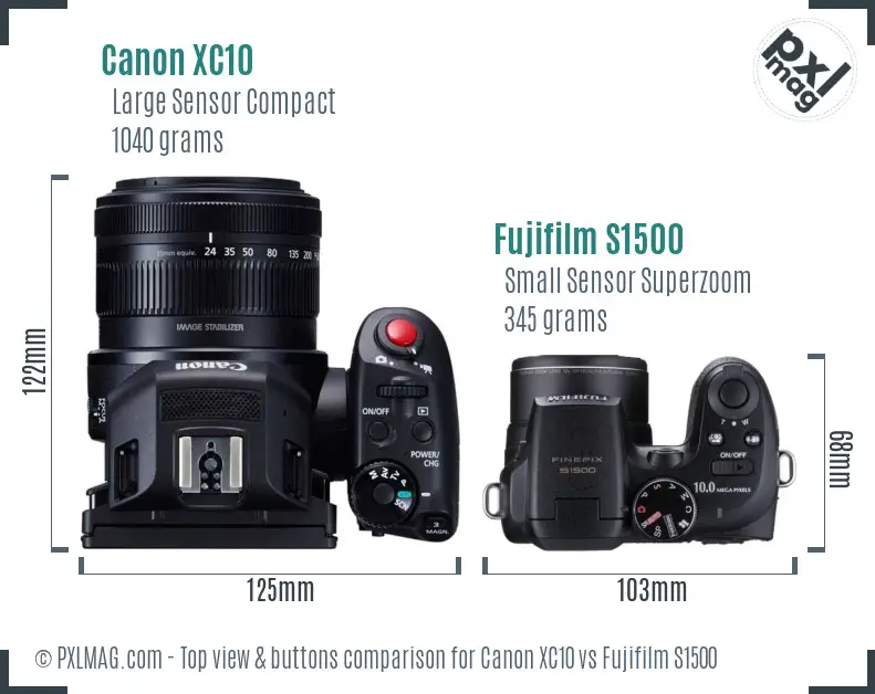 Canon XC10 vs Fujifilm S1500 top view buttons comparison Canon XC10 vs Fujifilm S1500 top view buttons comparison
